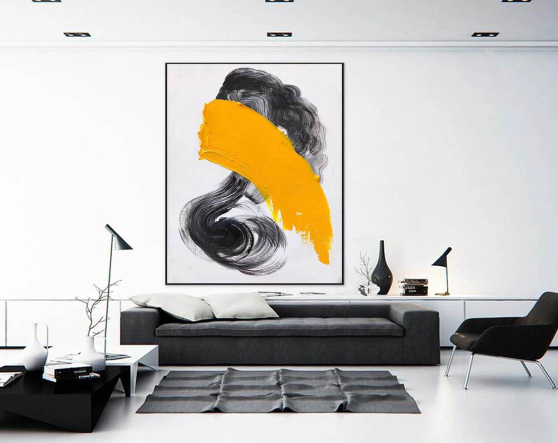 White Minimal Black Abstract Canvas Artwork Z2V2O wall art